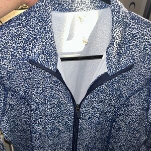 Blue and White Patterned Zip-Up athletic Jacket